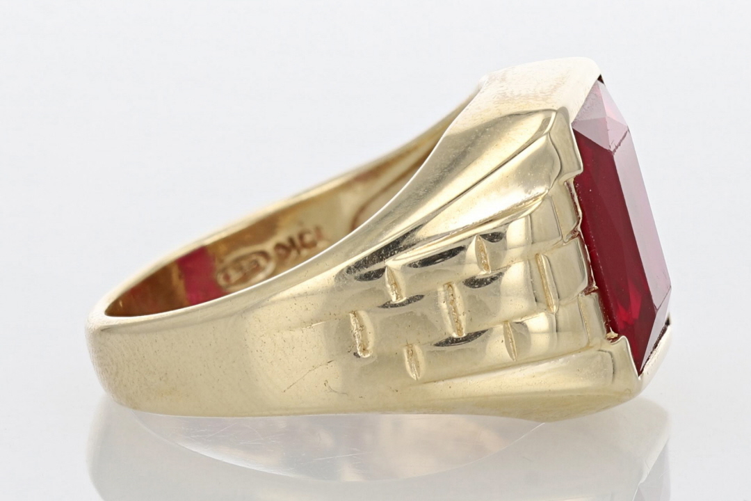 5.63ct Lab-Created Radiant Cut Ruby Solitaire Ring 10K Yellow Gold Size 8.5