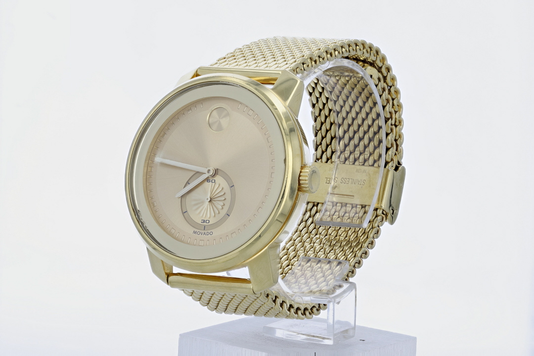 Movado BOLD Gold Dial Quartz Stainless Steel Mesh Strap Men's Wristwatch
