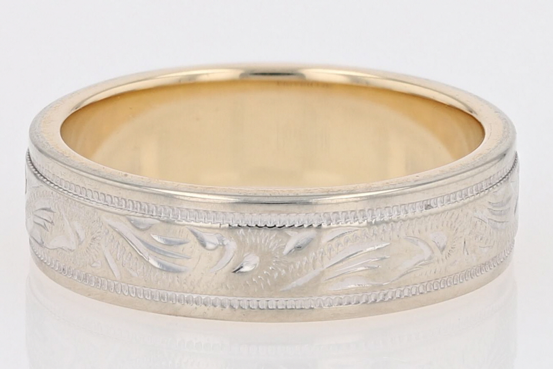 Novell 5mm Textured and Milgrain Wedding Band Ring 14k MultiTone Gold