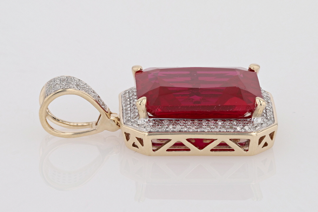 21.51ctw LabCreated Ruby and Diamond Halo Pendant without Chain 10k