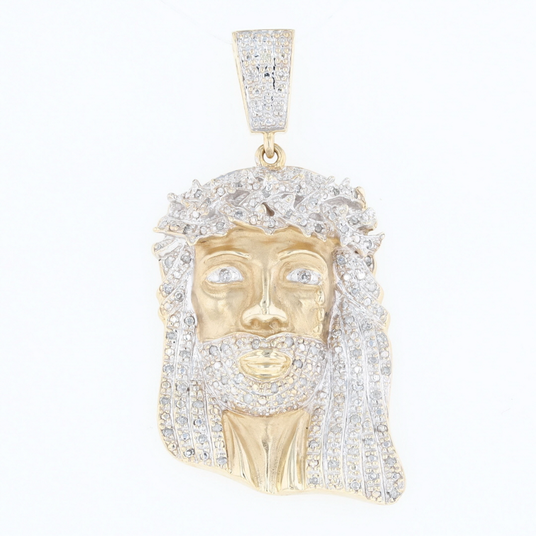 Yellow Jesus Chain .29ctw Diamond Pavé Religious Jesus Face Pendant without Chain 10k ...