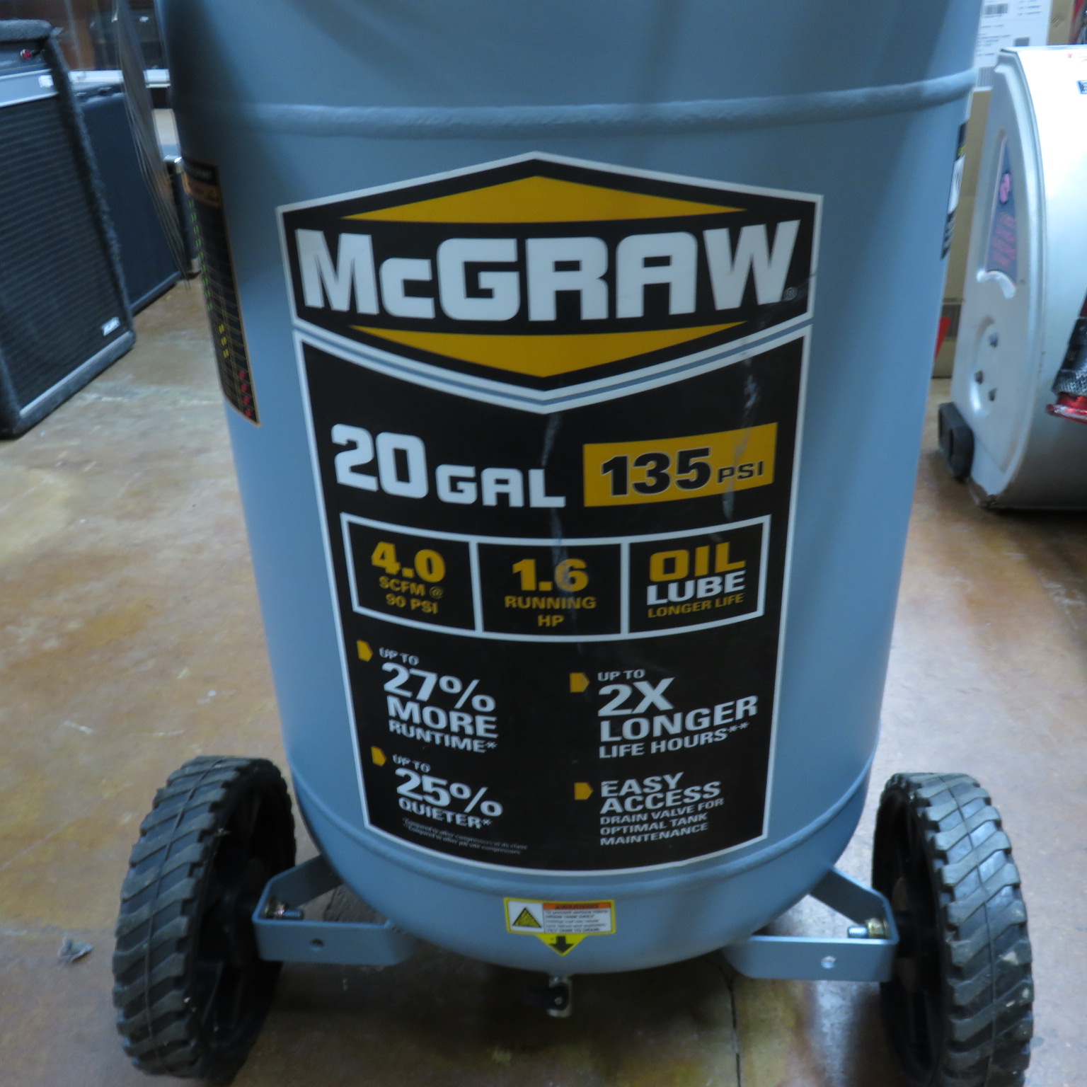 McGraw 56241 20 gallon 1.6 HP 135 PSI Oillube Vertical Air Compressor