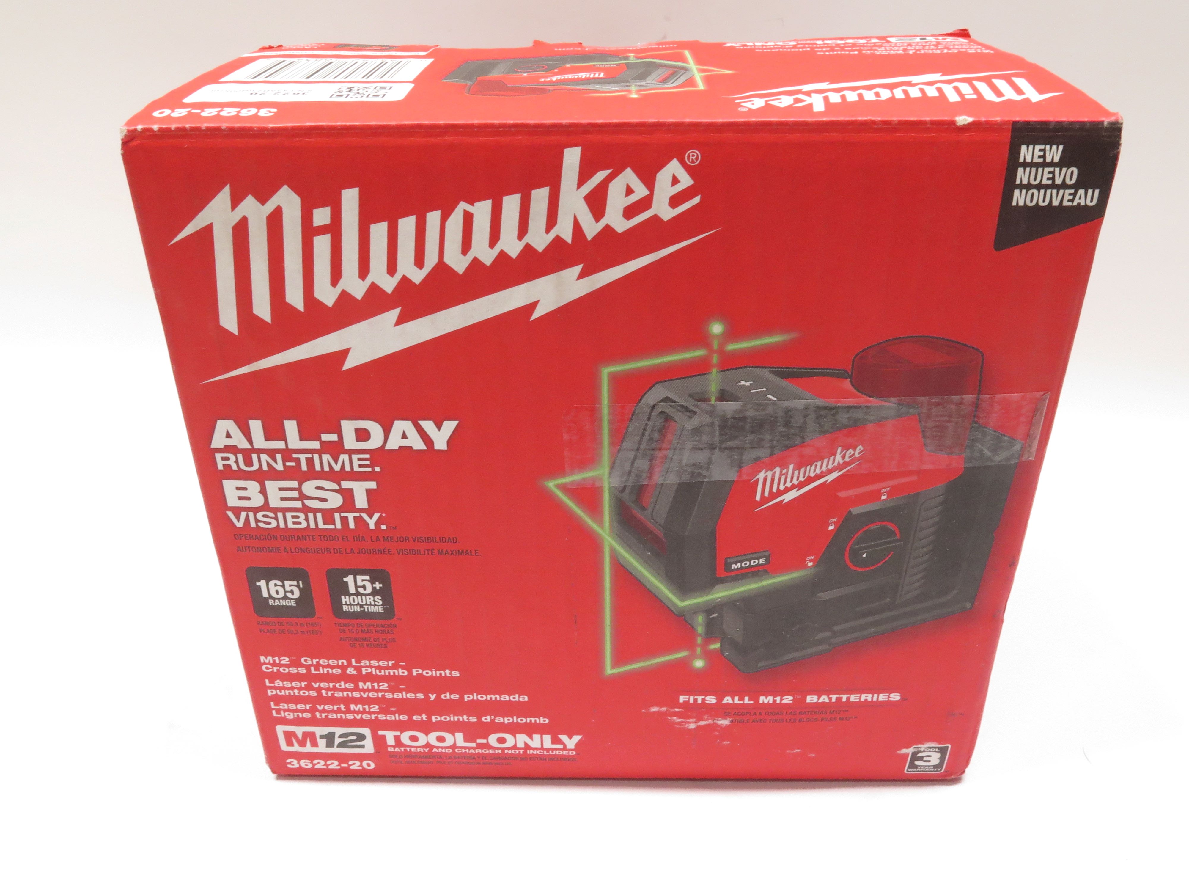 Milwaukee 3622-20 12V Green 125ft Cross Line and Plumb Points