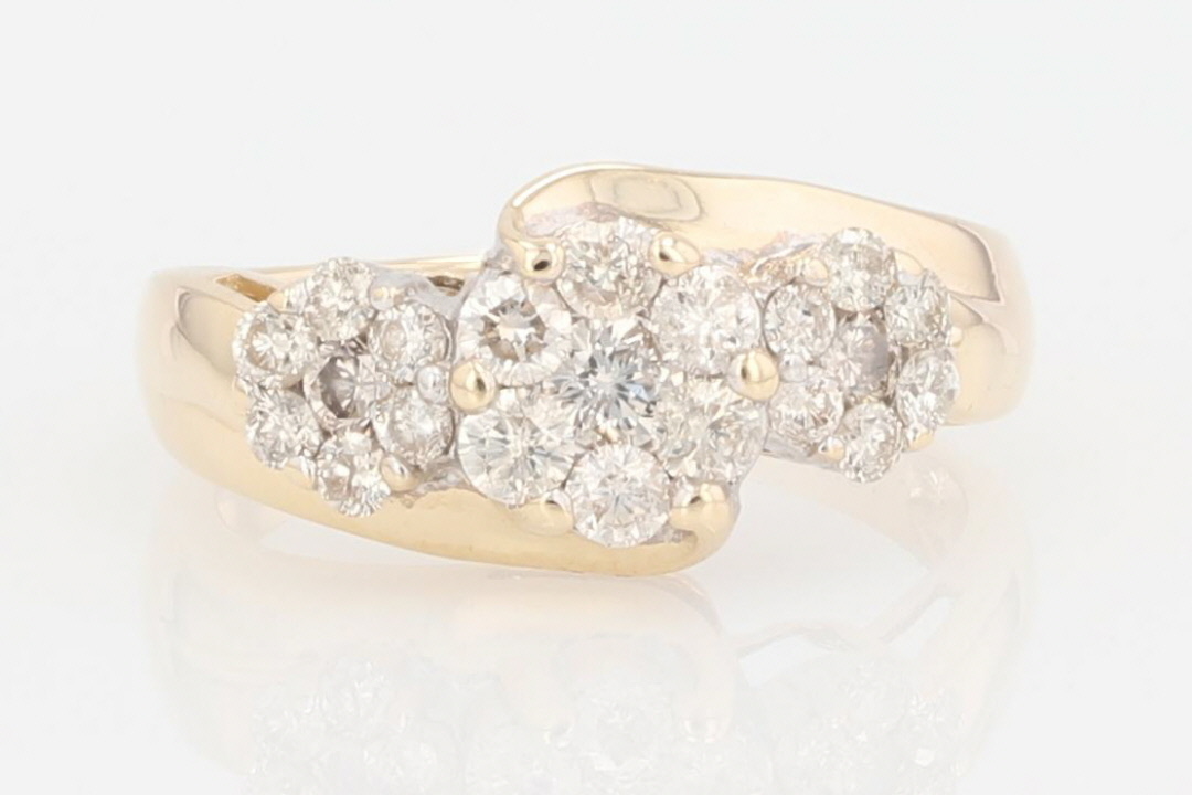.96ctw Round Cut Diamond Cluster Statement Ring 10k Yellow Gold Size 7