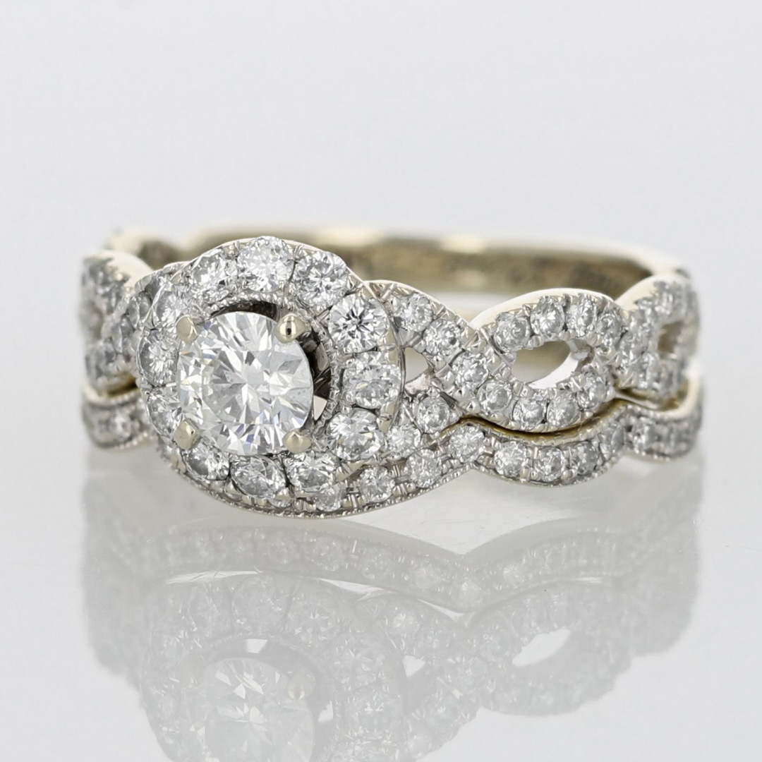 Neil Lane® .53ctw Round Diamond Halo Wedding Set Rings 14k White Gold