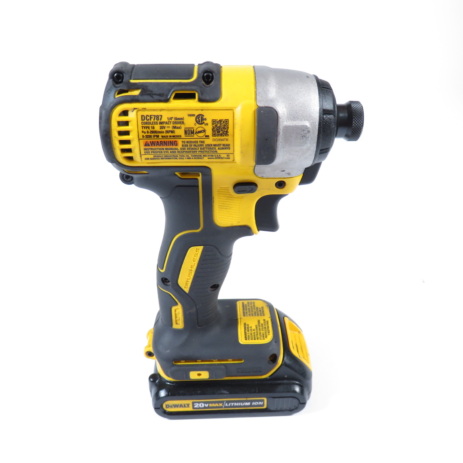 DEWALT DCF787 20Volt Max 1/4" Variable Speed Brushless Cordless Impact