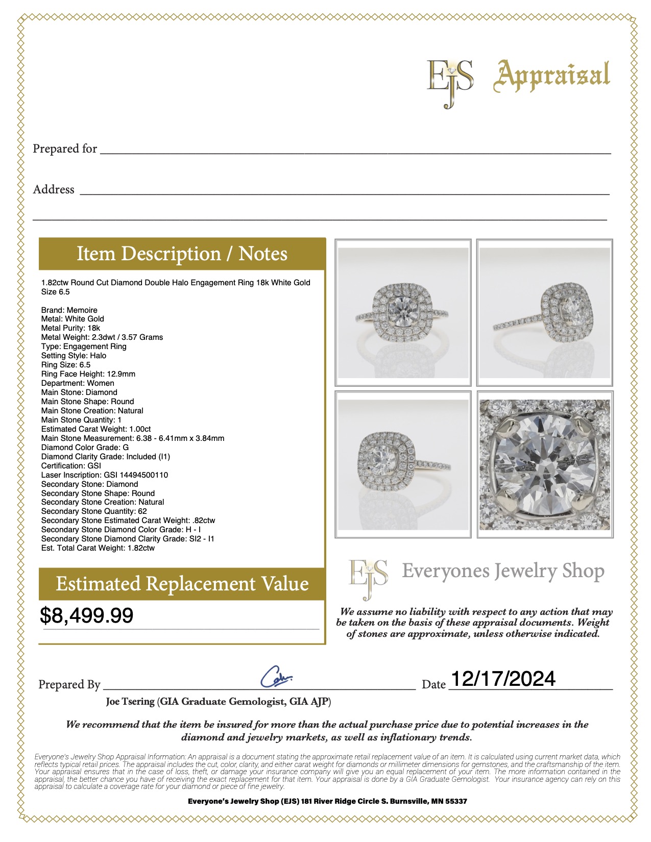 1.82ctw Round Cut Diamond Double Halo Engagement Ring 18k White Gold ...