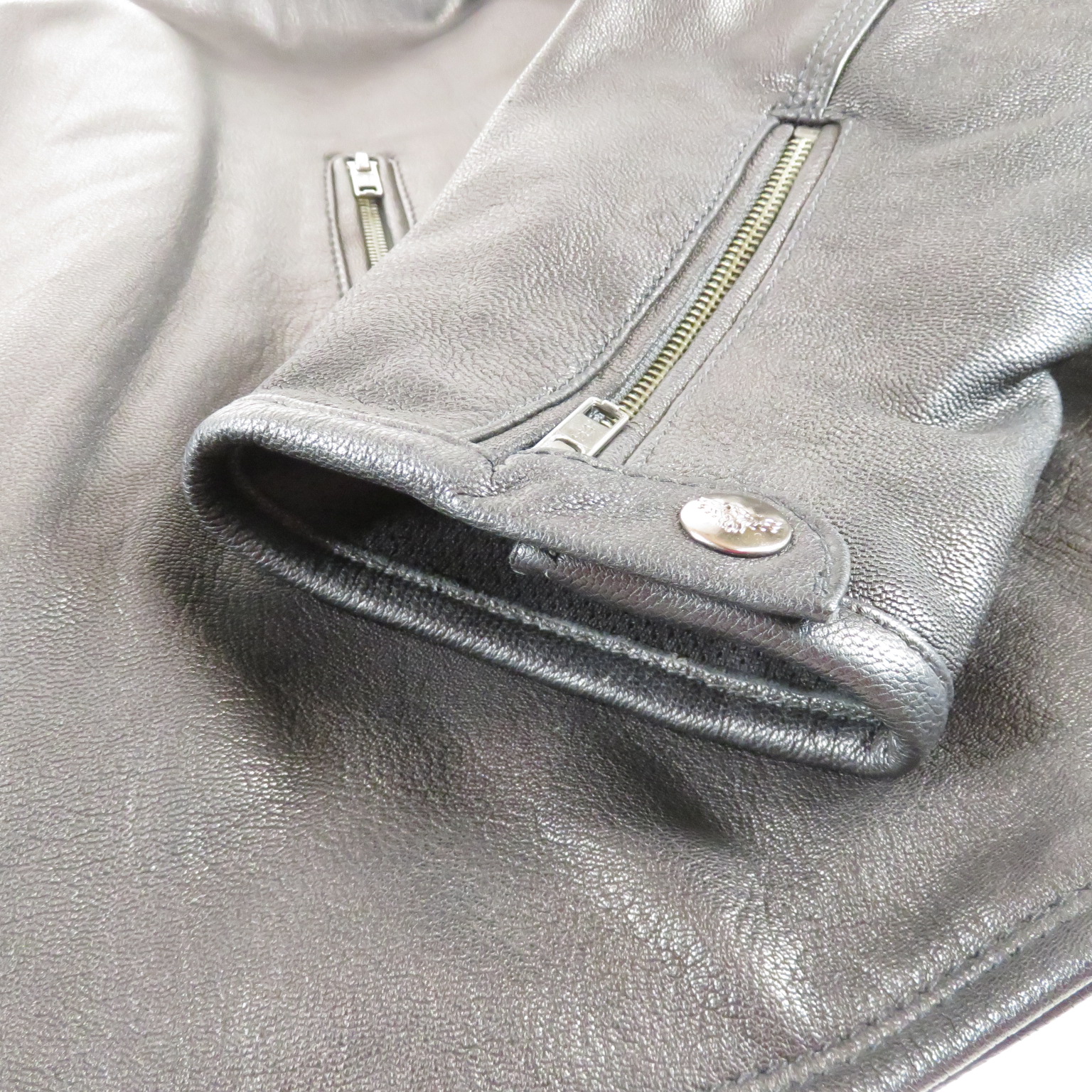 Unisex Full-Zipper Genuine Leather Motorcycle Jacket Size XL