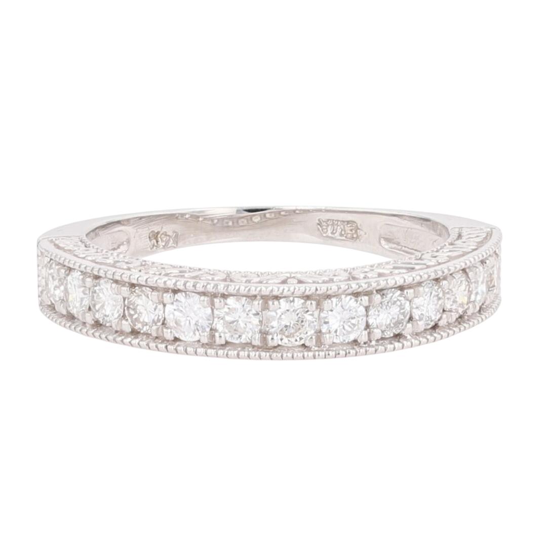 .44ctw Round Cut Diamond Ornate Wedding Band Ring 14k White Gold Size 5