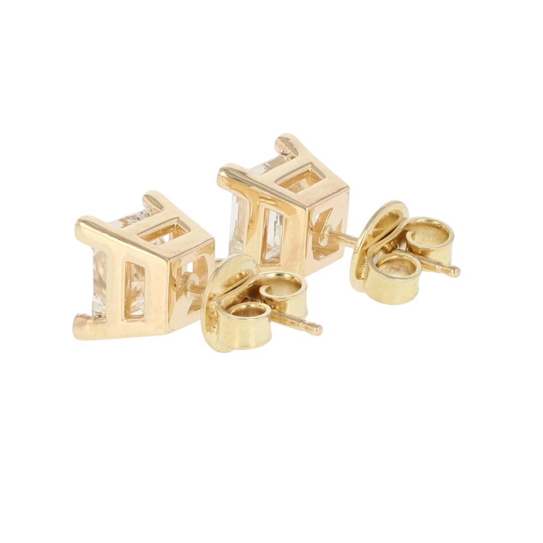 GIA 2.60ctw Princess Cut Diamond Solitaire Stud Pair