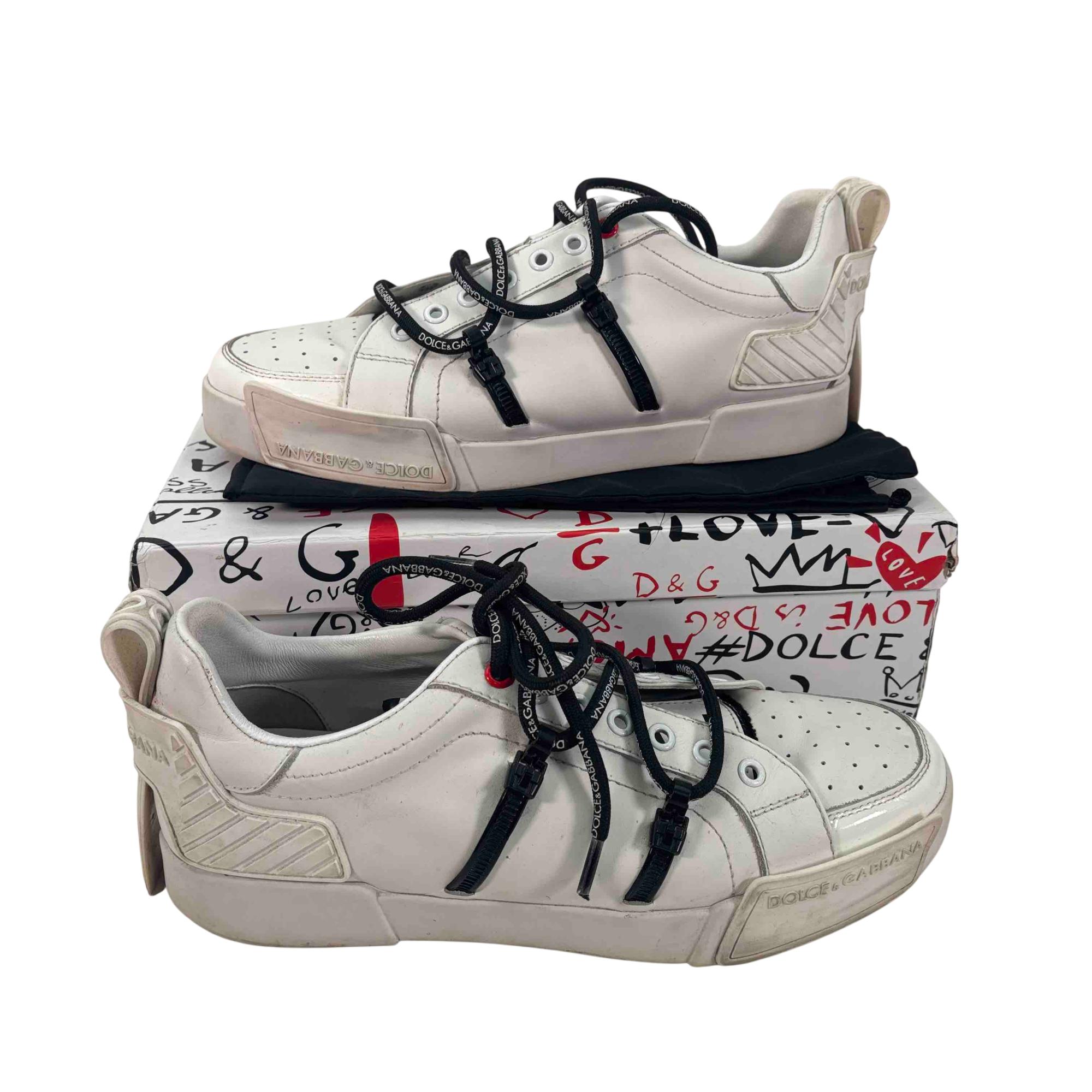 Dolce Gabbana Portofino Mens White Leather Logo Sneakers