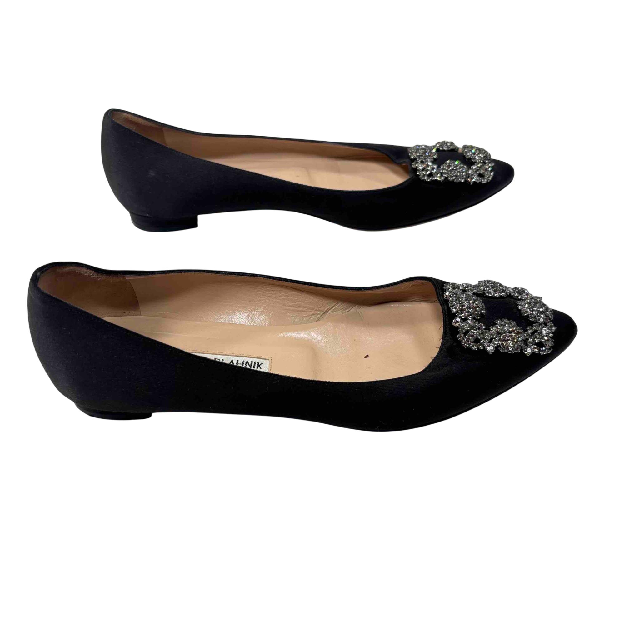Manolo Blahnik Hangisi 25MM Embellished Satin Flats Size 38 1/2