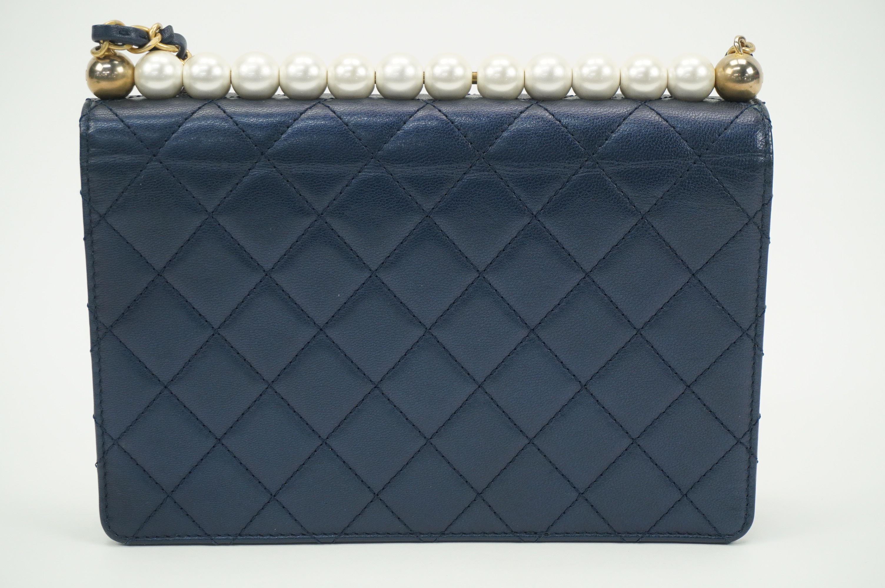 Chanel Iridescent Lambskin Small Chic Pearls Navy Blue Flap Bag