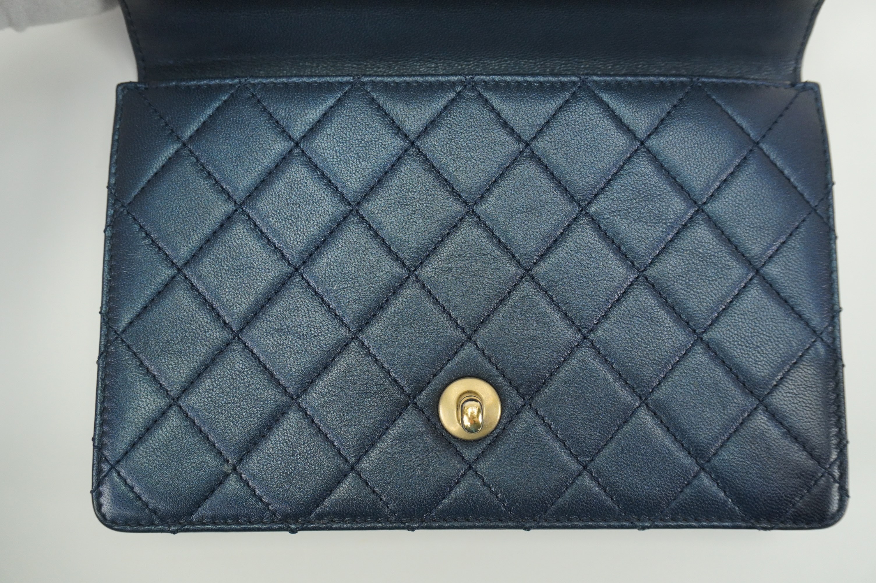 Chanel Iridescent Lambskin Small Chic Pearls Navy Blue Flap Bag