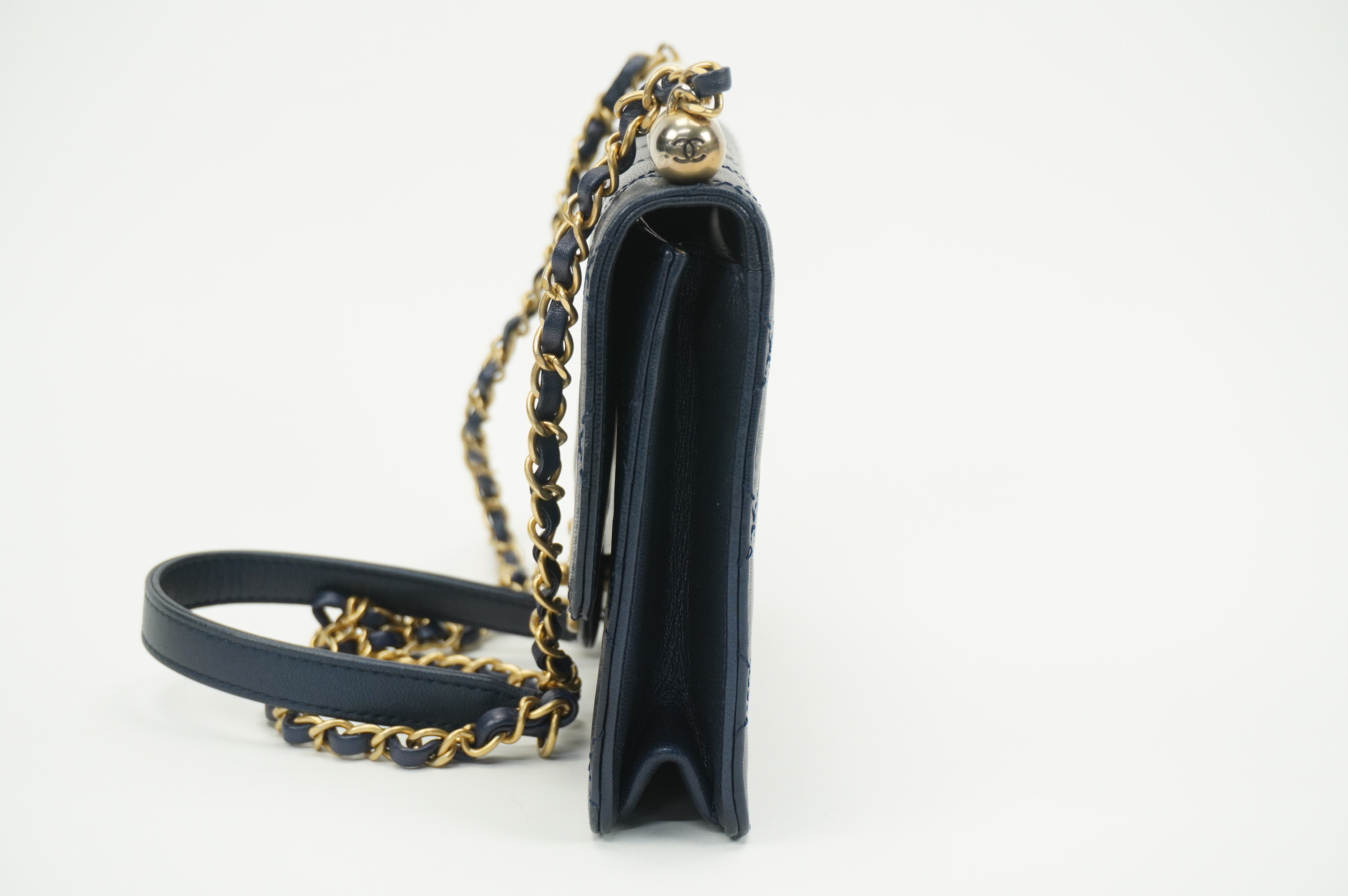 Chanel Iridescent Lambskin Small Chic Pearls Navy Blue Flap Bag