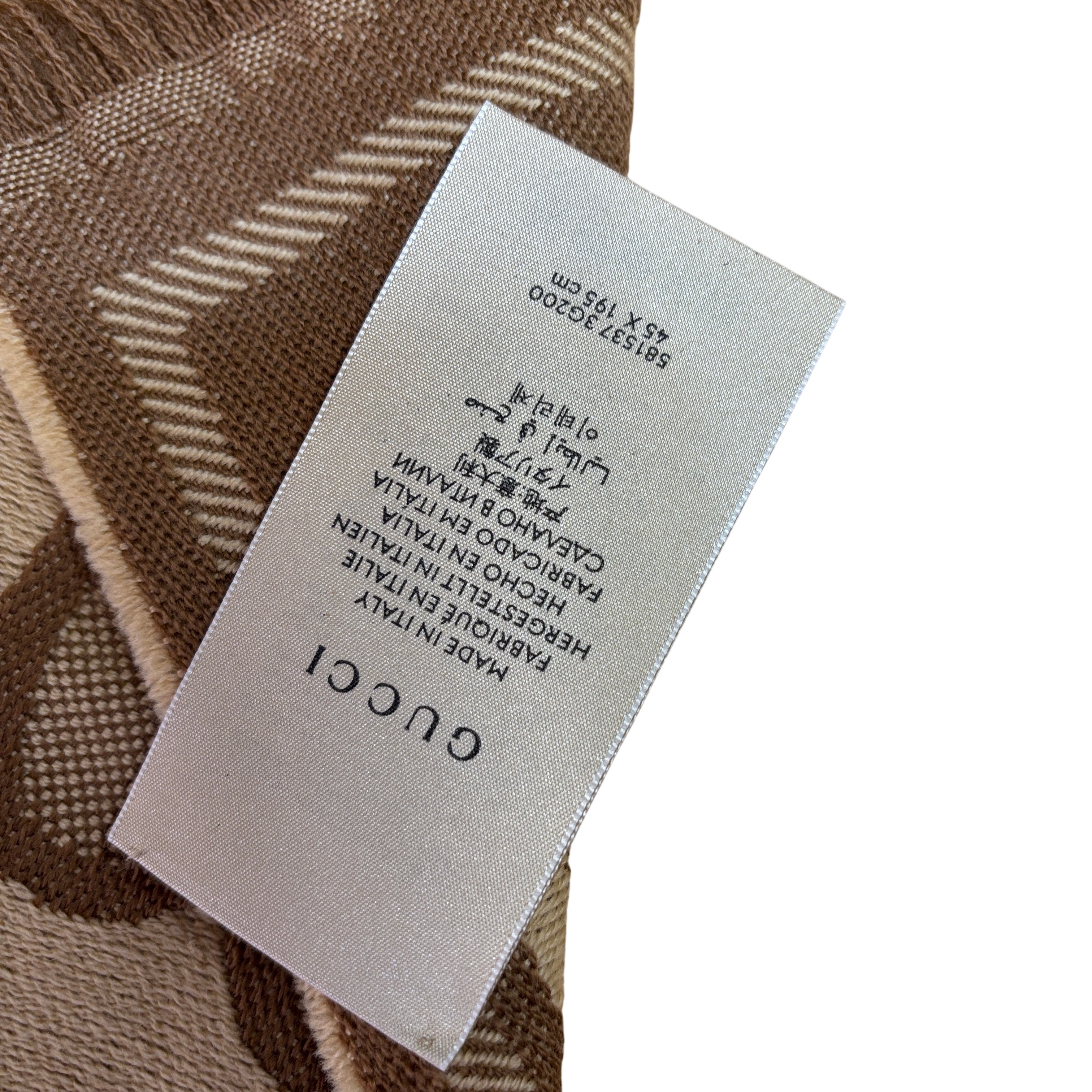 Gucci 581537 3G200 Beige/Brown GG Wool Jacquard Scarf 45cmX195cm