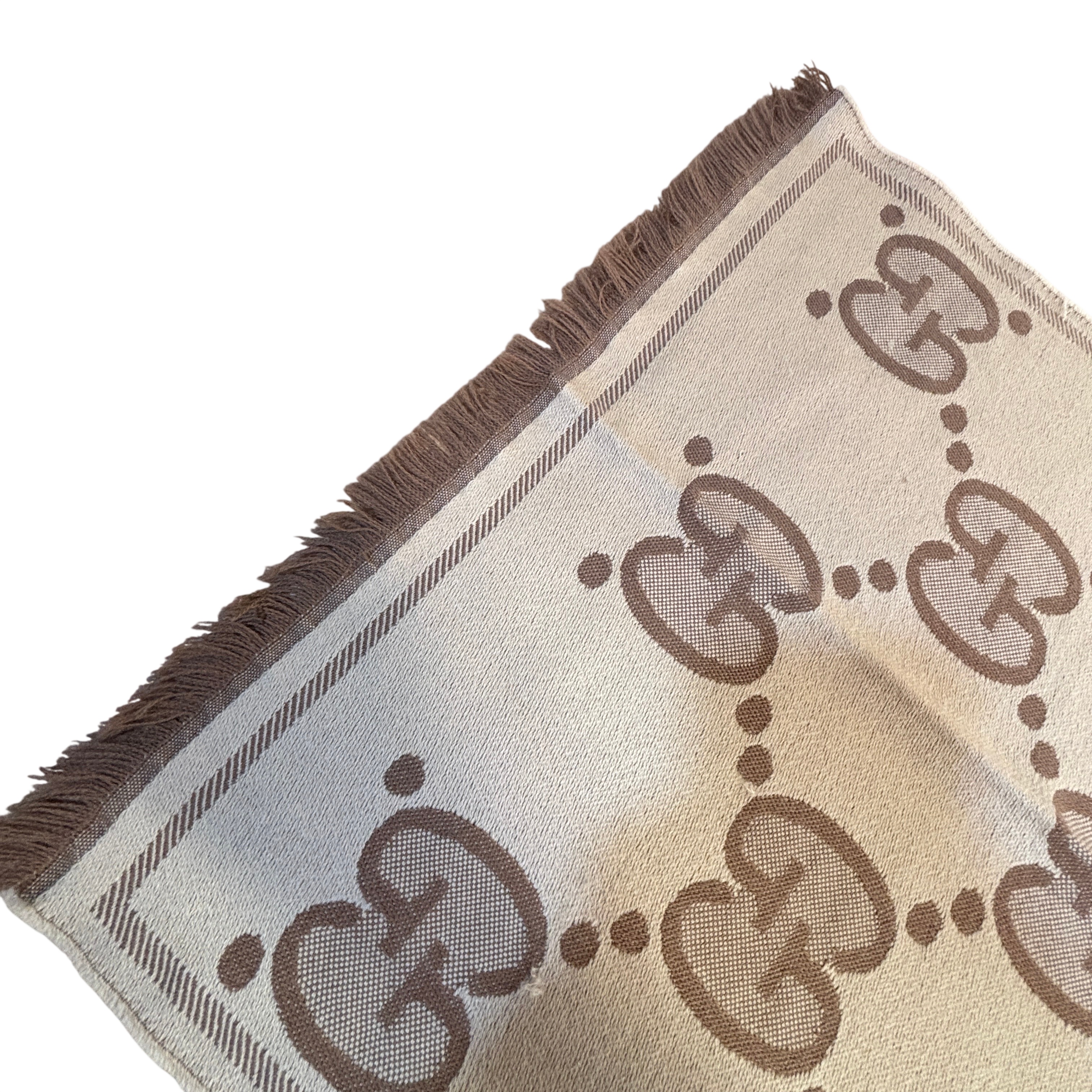 Gucci 581537 3G200 Beige/Brown GG Wool Jacquard Scarf 45cmX195cm