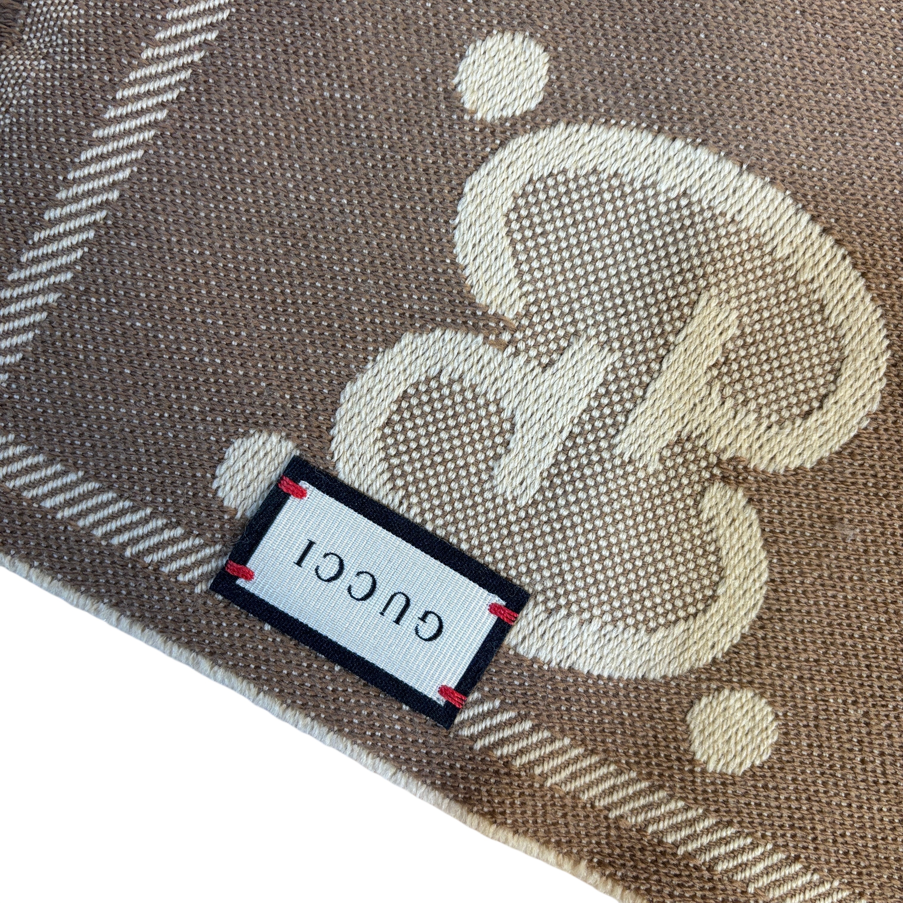 Gucci 581537 3G200 Beige/Brown GG Wool Jacquard Scarf 45cmX195cm