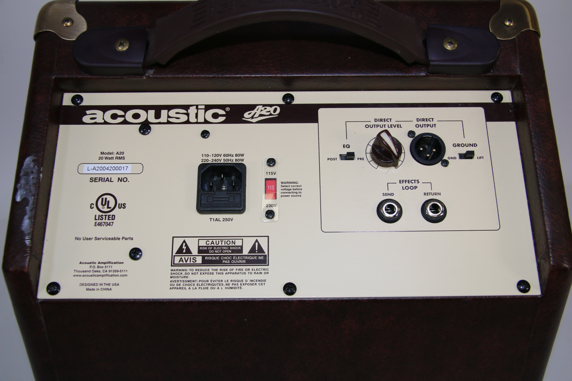 Acoustic A20 20W Acoustic Guitar Amplifier Brown & Tan 0017 Local Pick Up Only