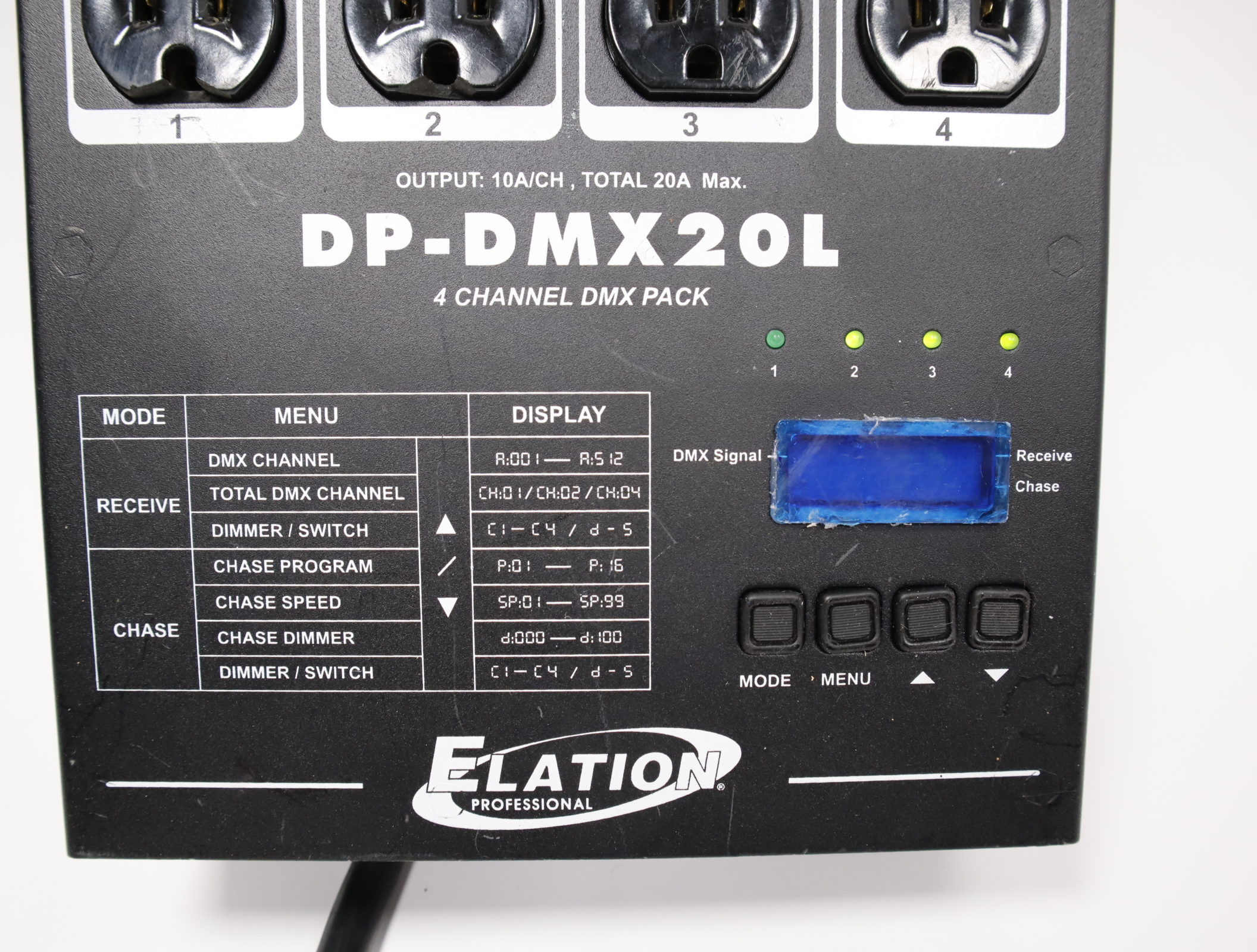 Elation DP-DMX20L 4-channel DMX Dimmer/Switch Pack 20 Amp Max 5556