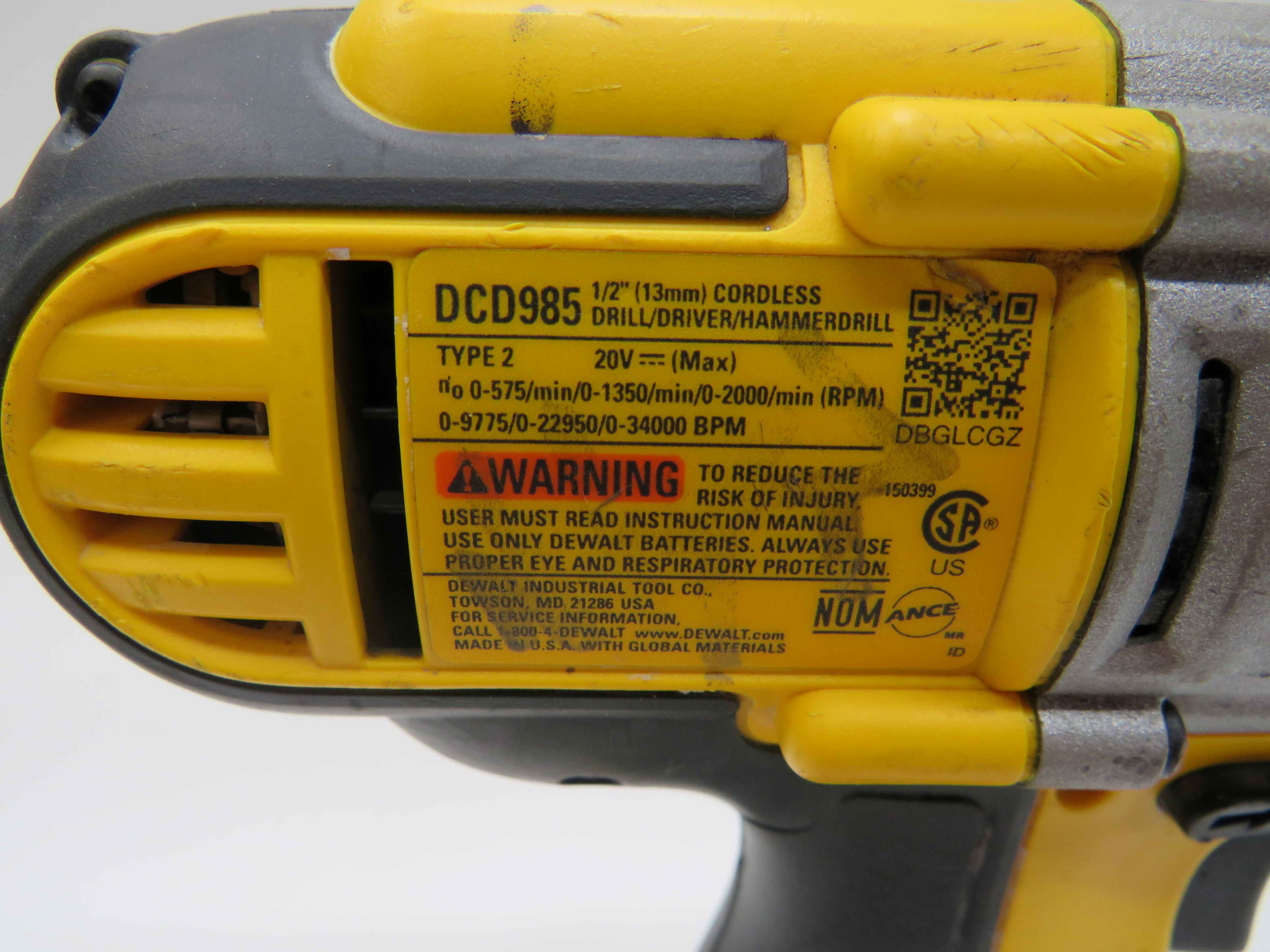 DeWalt DCD985 20v Max 1/2" Cordless Drill Driver Power Drill