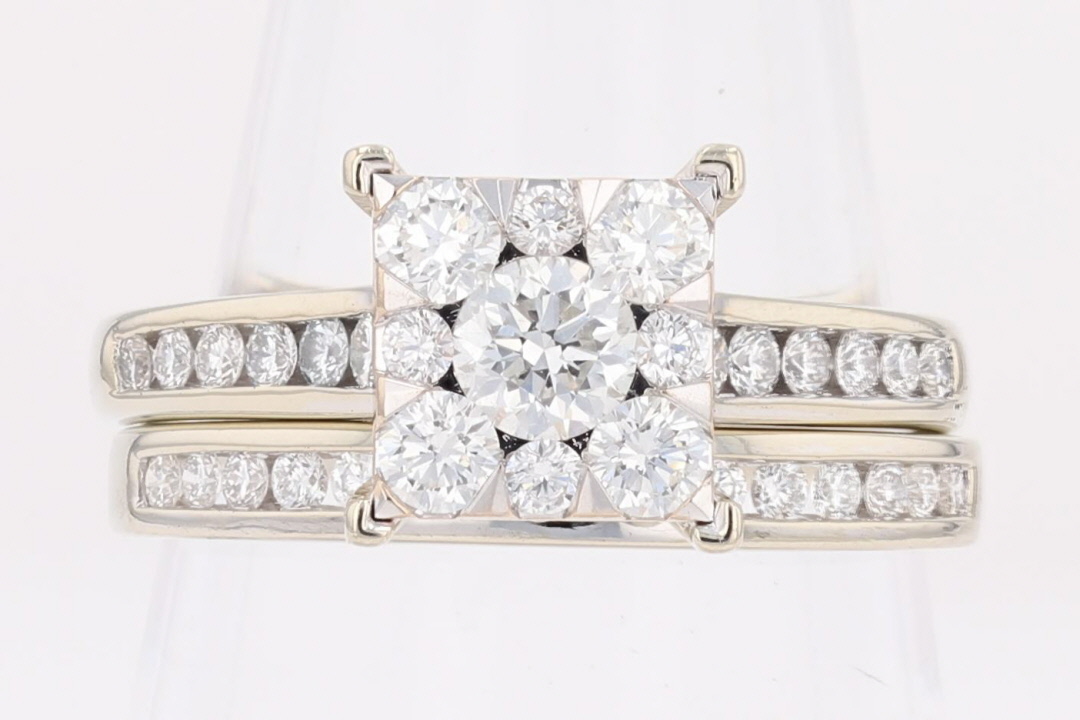 1.22ctw Round Cut Diamond Cluster Wedding Set Rings 14k White Gold Size ...