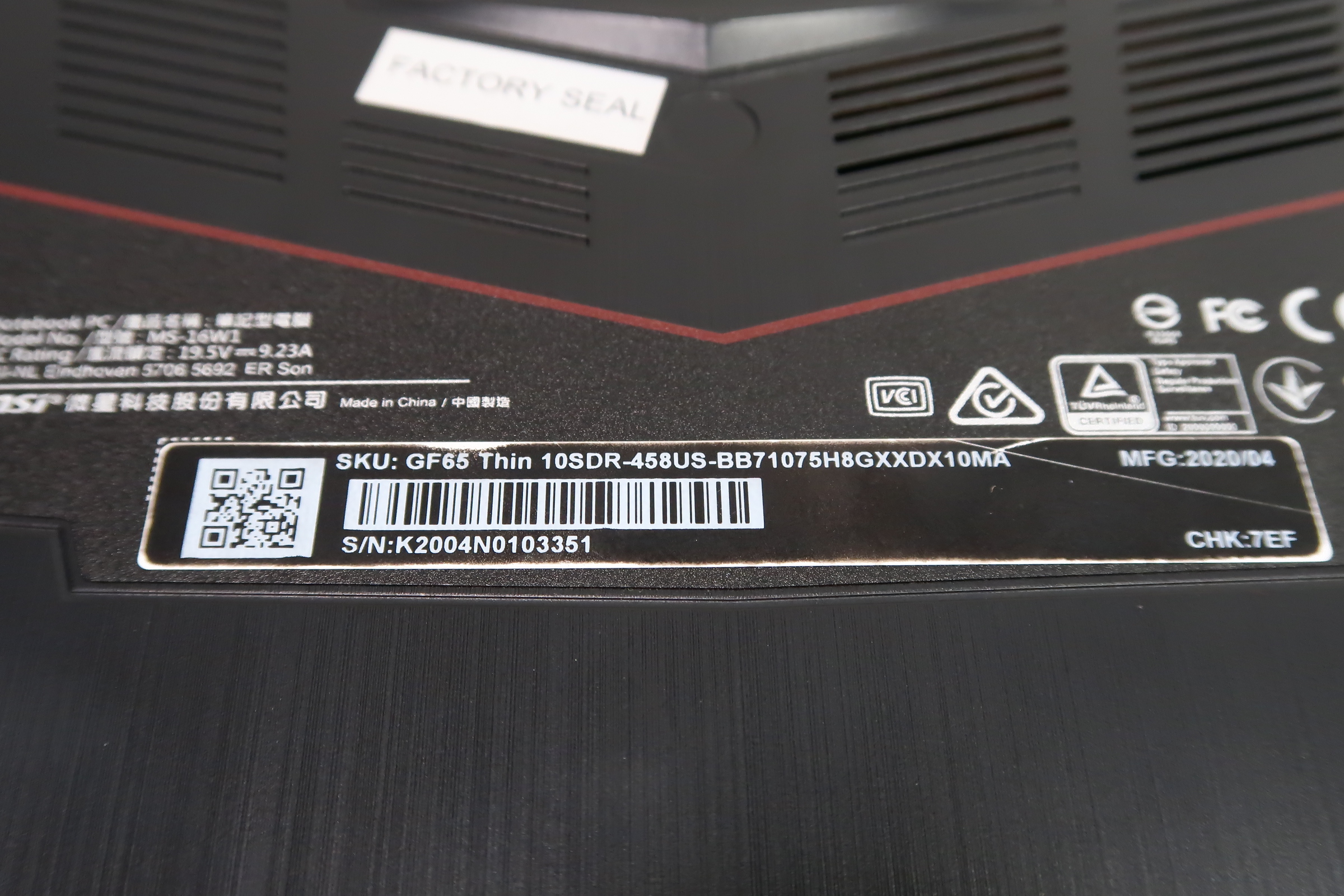 MSi GF65 THIN 10SDR-458 i7-10750H GTX 1660 Ti 8GB