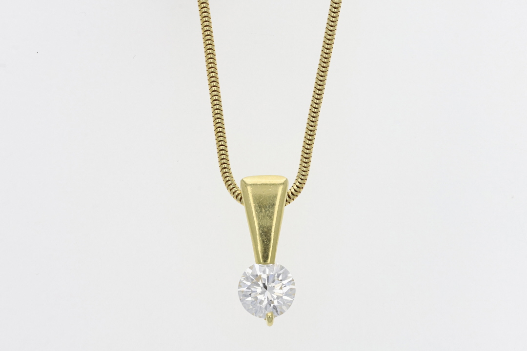 .94ct Round Cut Diamond Solitaire Pendant on 18.25" Necklace 14k Yellow