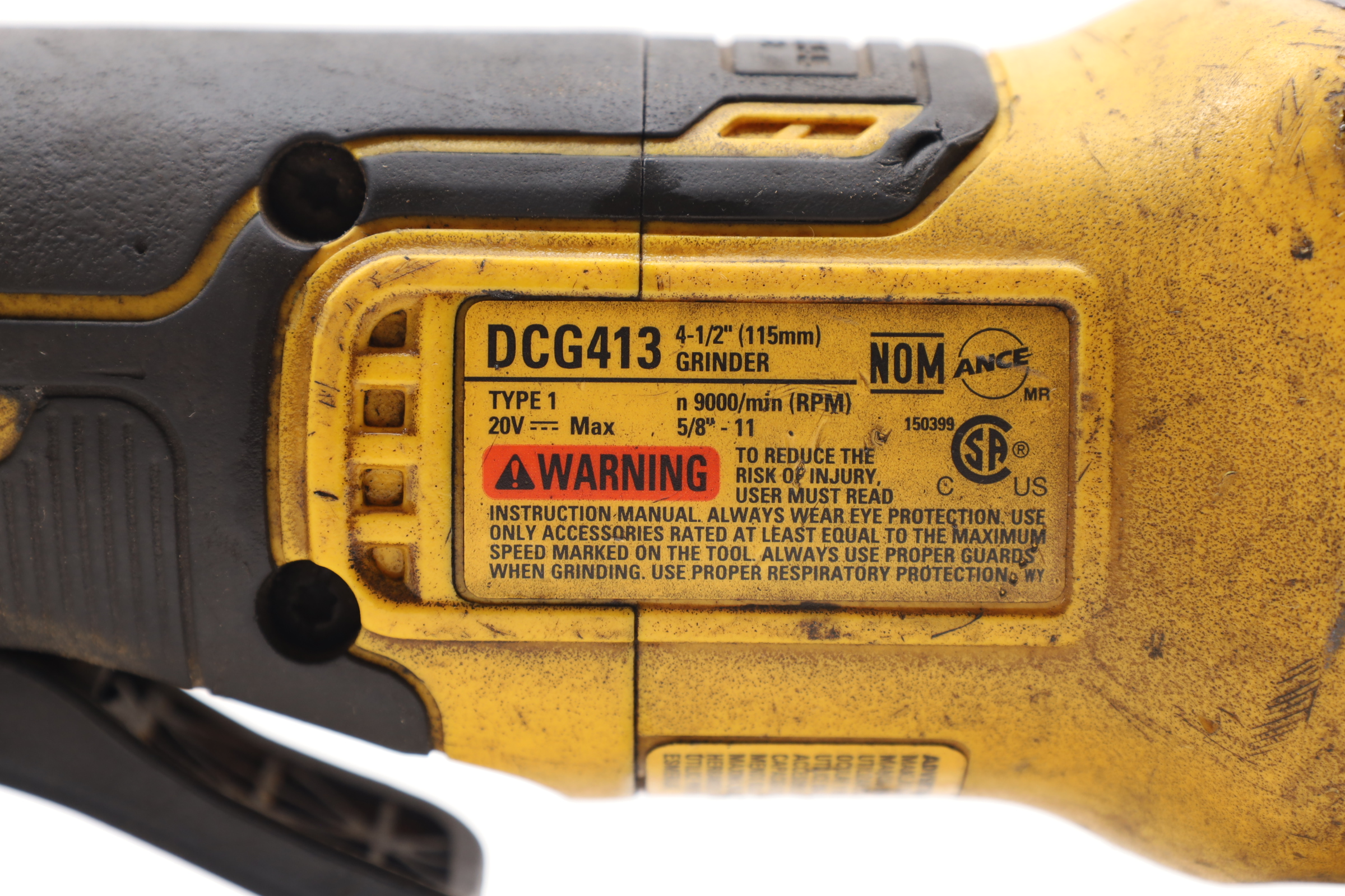 DeWalt DCG413 20V MAX XR Brushless 4.5" Paddle Switch Cordless Angle