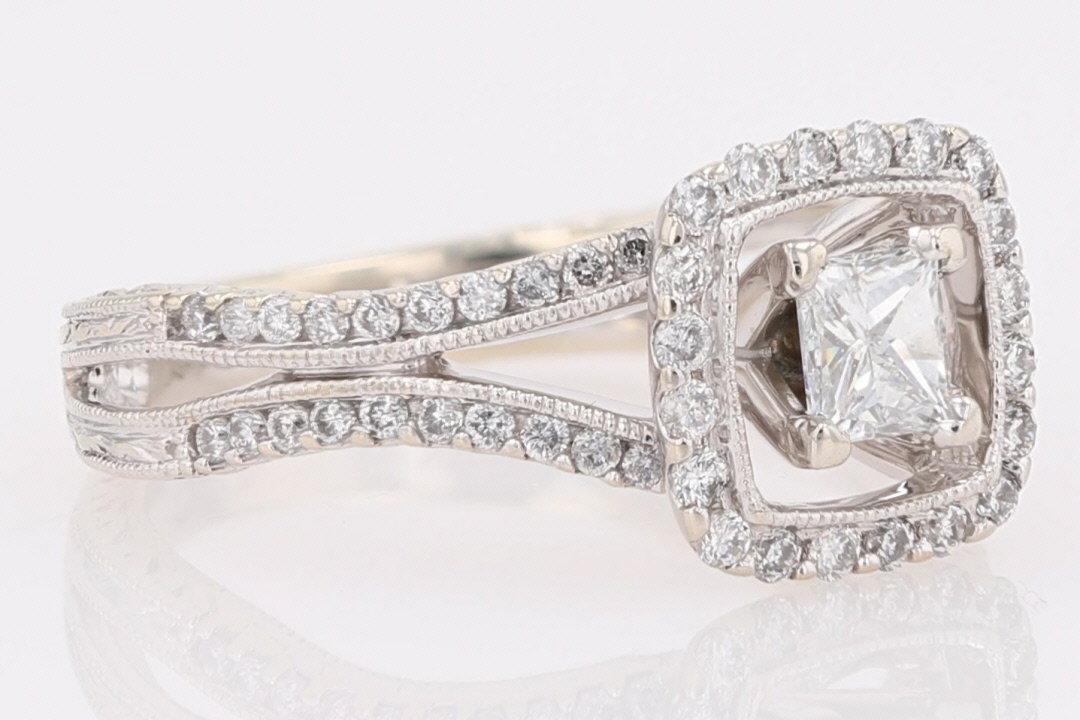 .63ctw Princess Cut Diamond Halo Engagement Ring 14k White Gold Size 6.25