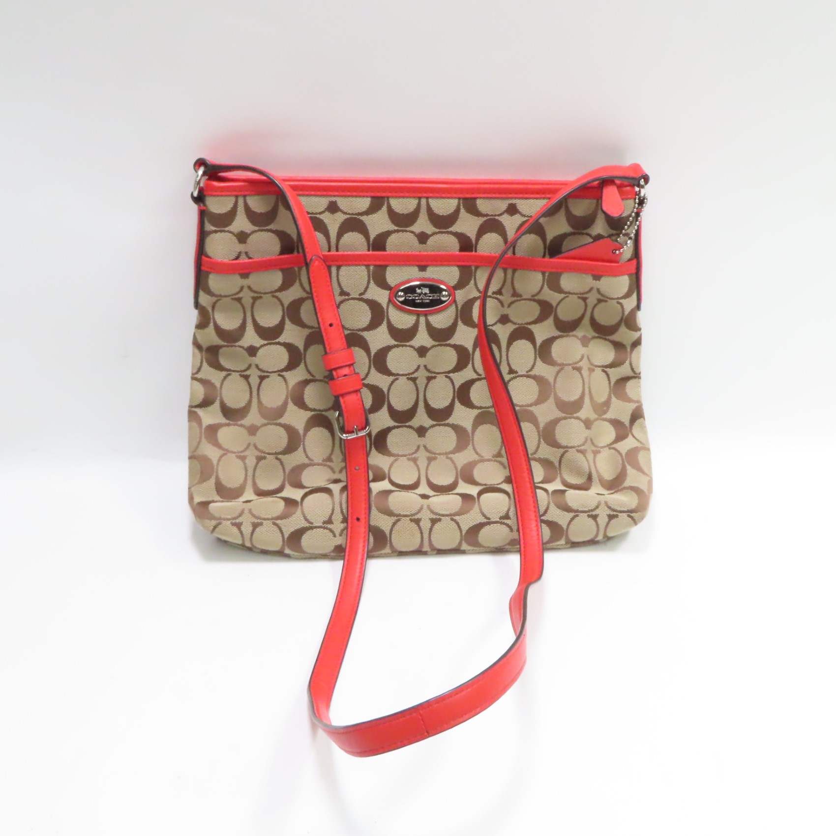 Coach F36378 Signature Canvas File Crossbody Bag Khaki Classic Red