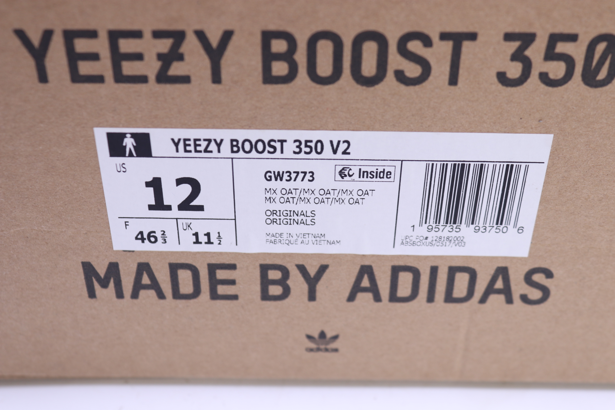 yeezy boost 350 box label Synth Adidas GW3773 Yeezy 350 V2 MX Oat Mens Athletic Shoes Size 12 wrapped full Dype | Detailed Sneaker Legit