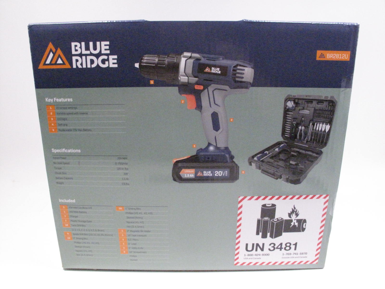 Blue Ridge BR2812U 46Piece Cordless Drill/Driver Project Kit 20V