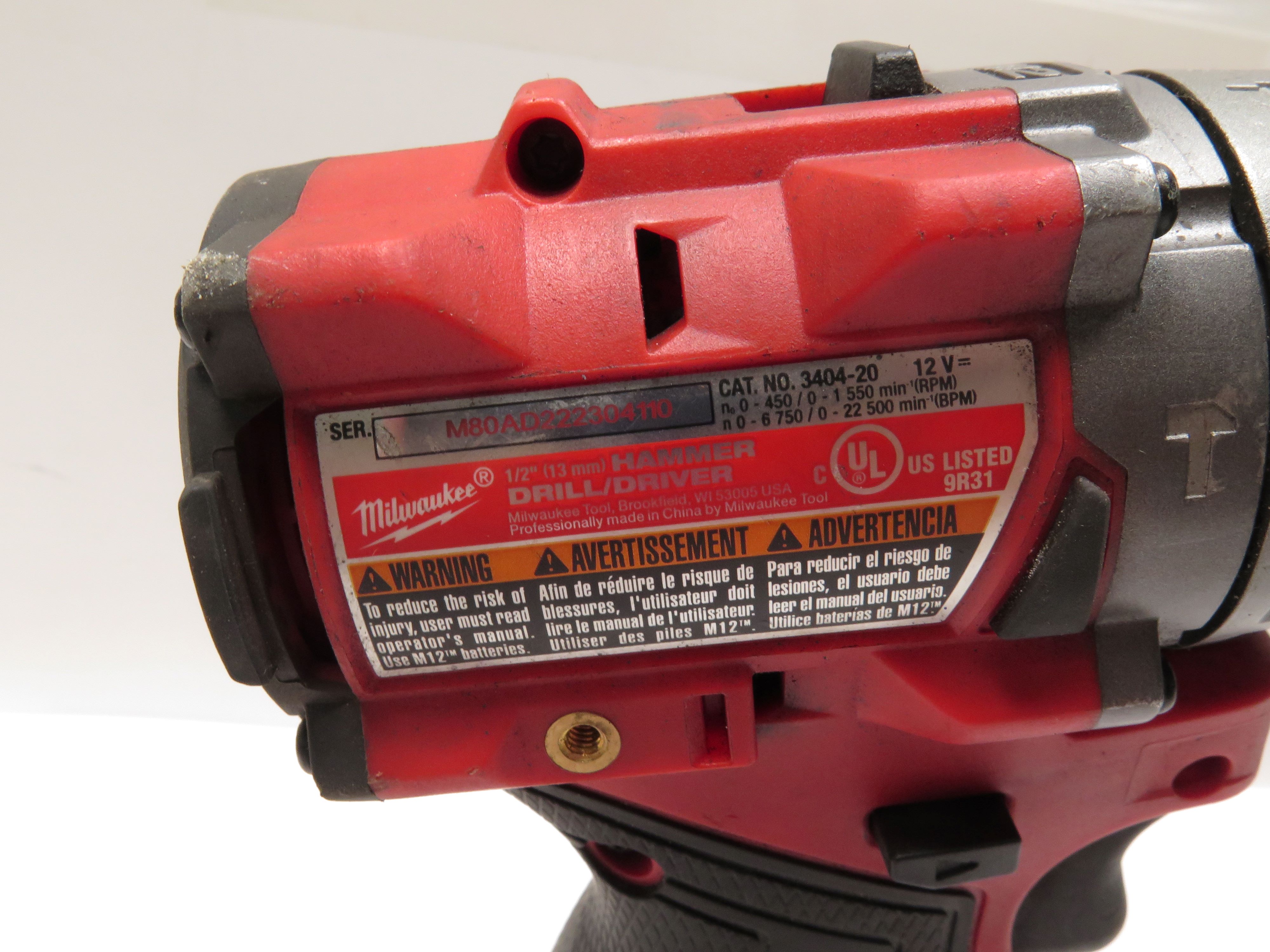 Milwaukee 3404-20 12V Lithium-Ion Brushless Cordless 1/2" Hammer Drill 7306