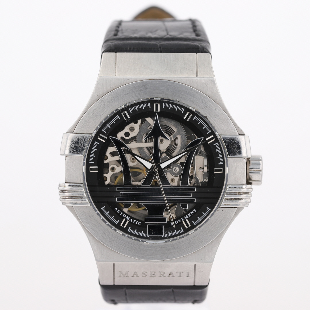 Maserati Potenza Skeleton Limited Edition Black Dial Black Leather Strap Watch For Men - R8821108027