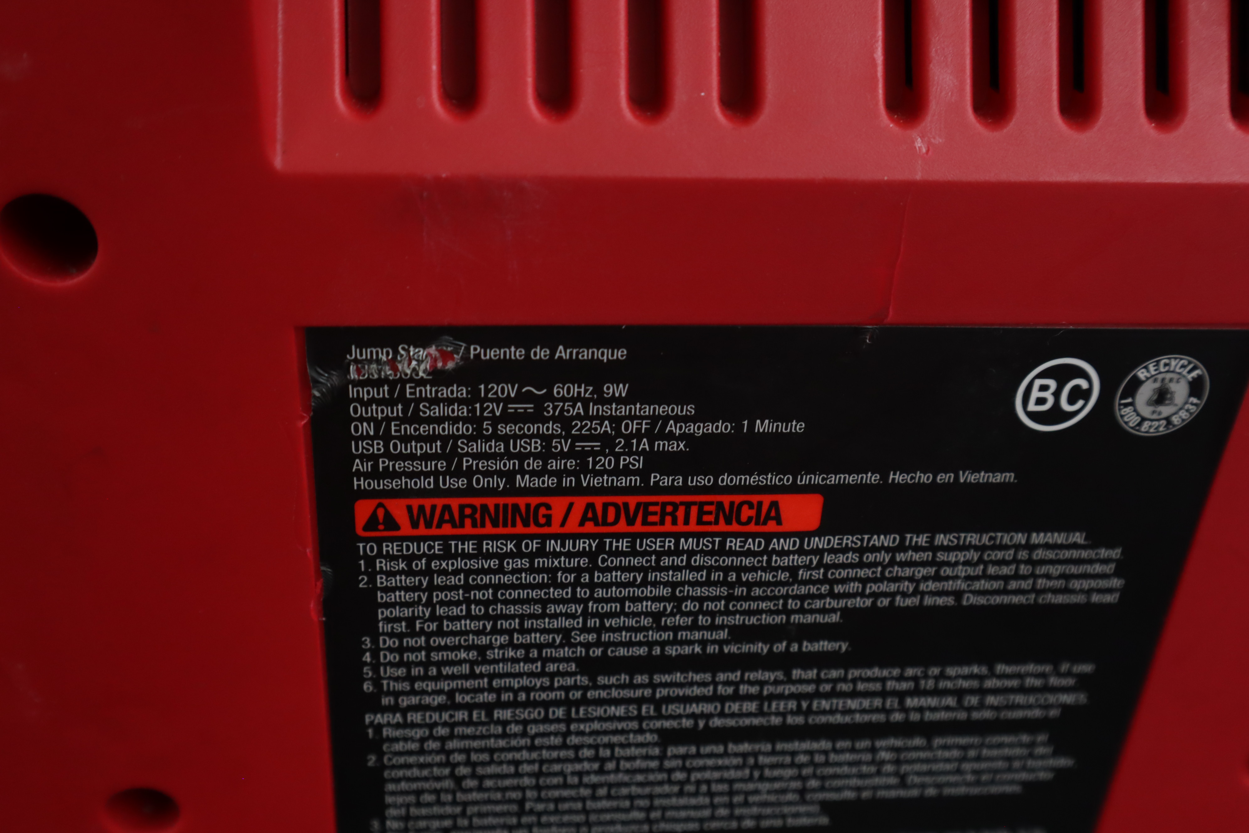 Everstart 750A Jump Starter Air Compressor Unit 120 PSI Local Pickup 8677