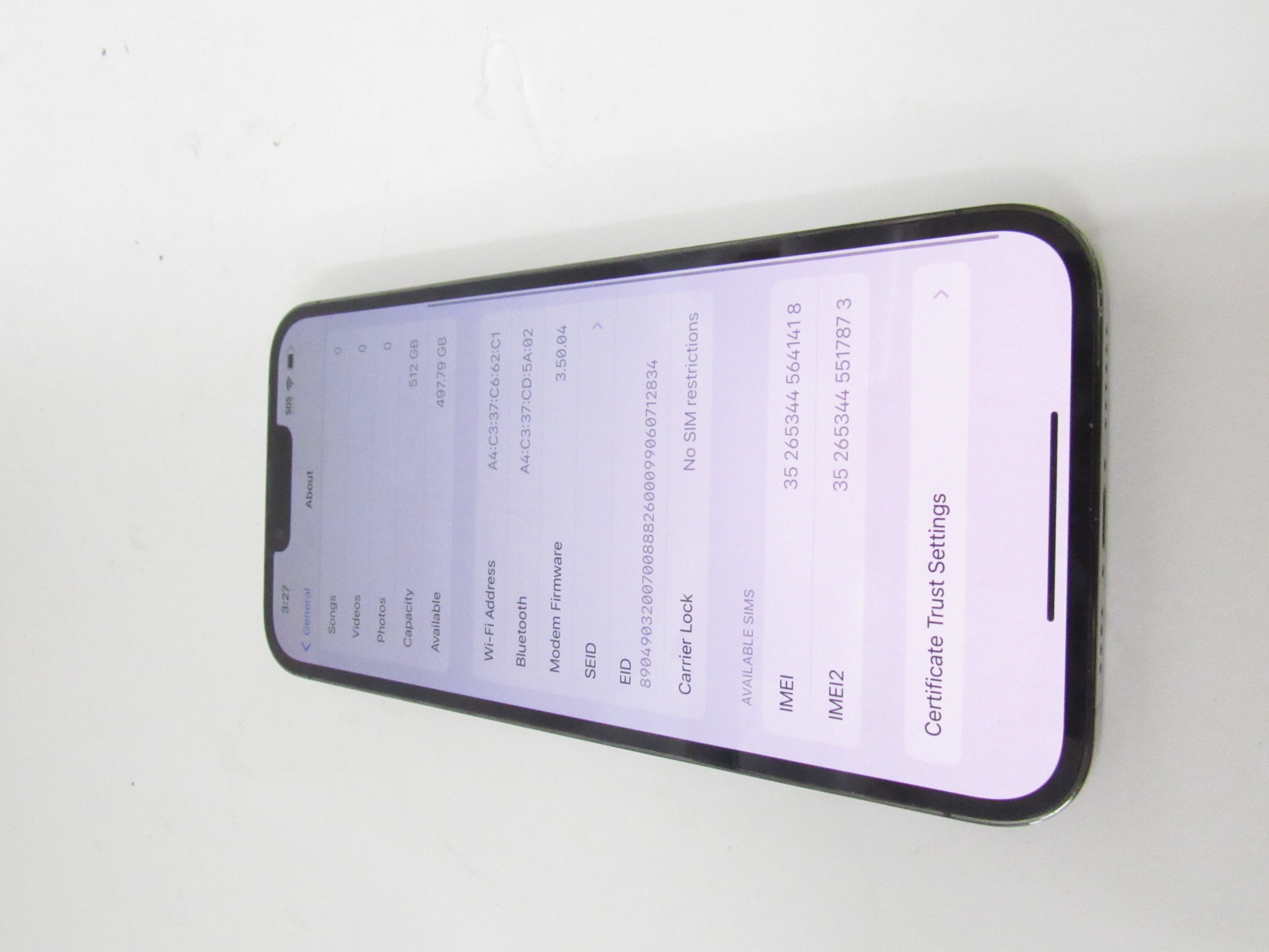 Apple iPhone 13 Pro Max 512GB MLER3LL/A A2484 Silver No SIM