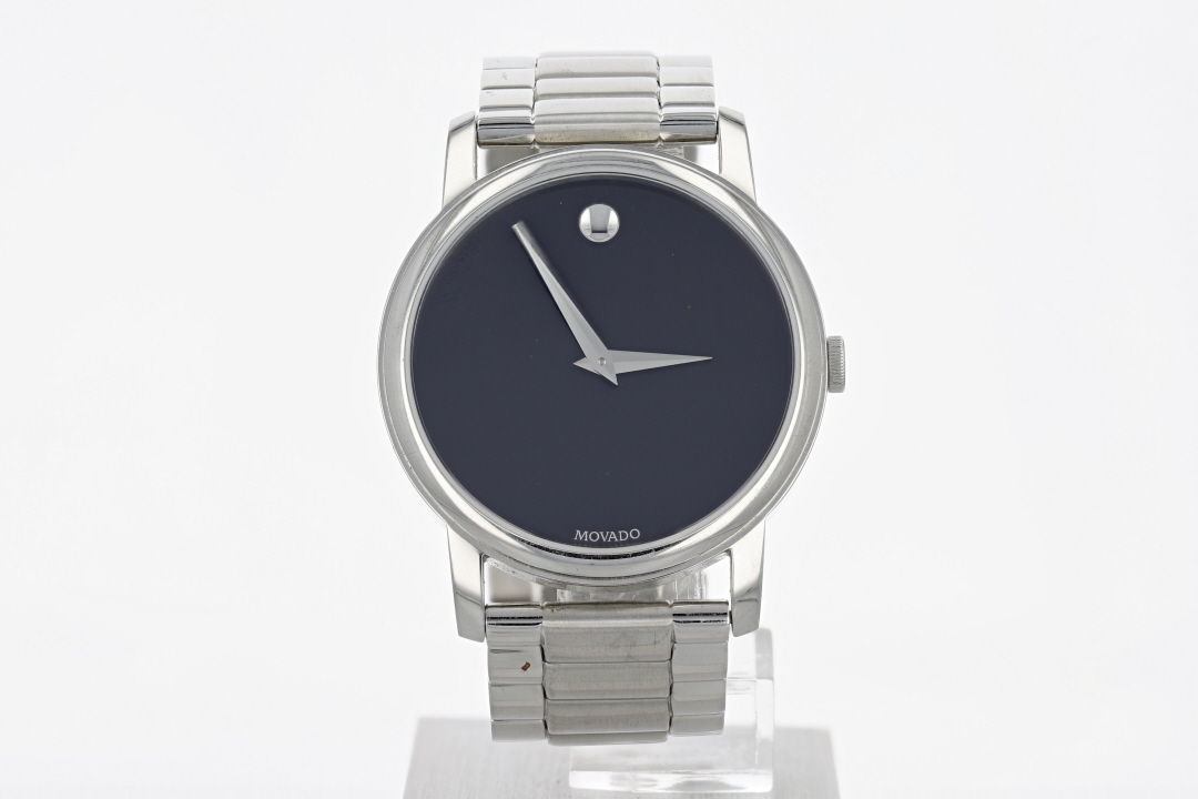 Movado museum black dial stainless steel men's outlet watch