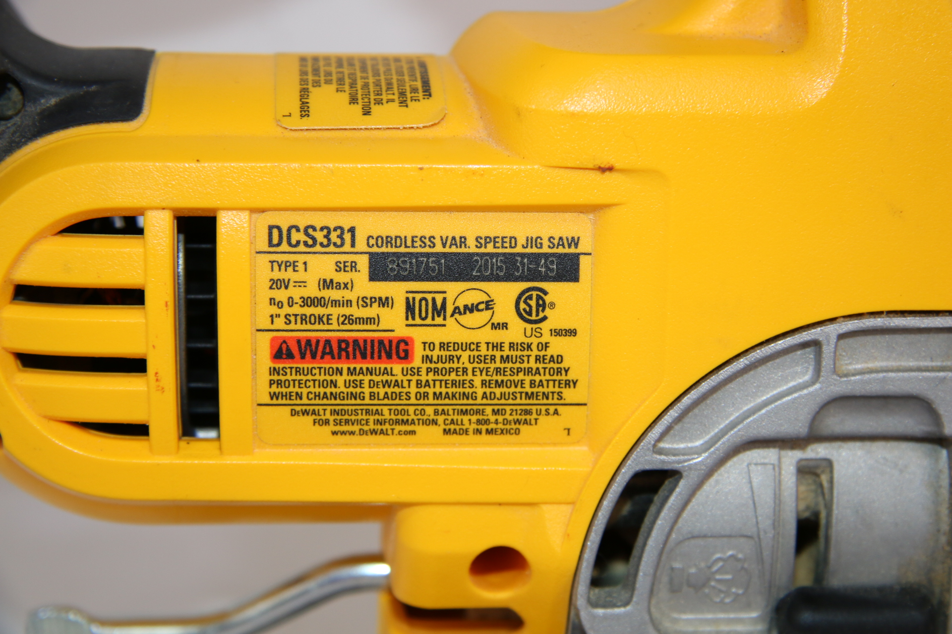 DeWalt 20V MAX Jig Saw Tool Only DCS331