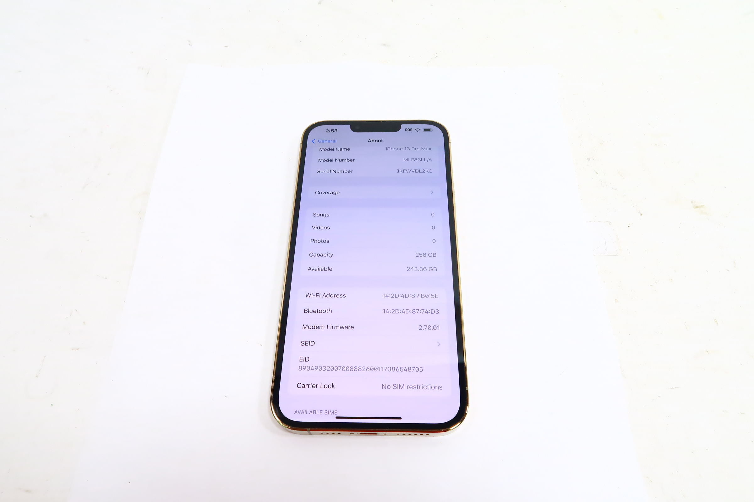 Apple iPhone 13 Pro Max (A2484) MLF93LL/A 256GB Gold Unlocked
