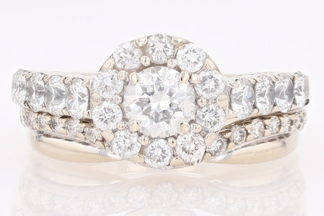 1.50ctw Round Cut Diamond Halo Wedding Set Rings 14k White Gold Size 6.5