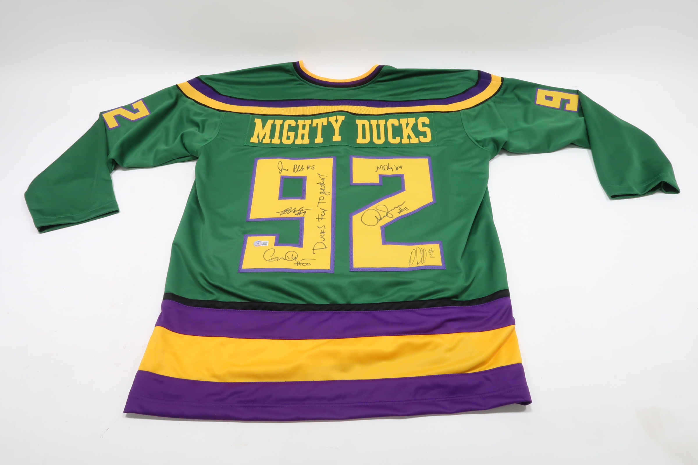 Mighty Ducks Cast Autographed (Green #92) Custom Hockey Jersey w/ Duck –  Palm Beach Autographs LLC