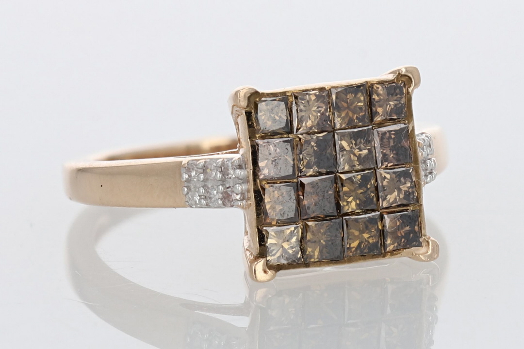 .97ctw Princess Cut Brown Diamond Cluster Statement Ring 10k Rose Gold