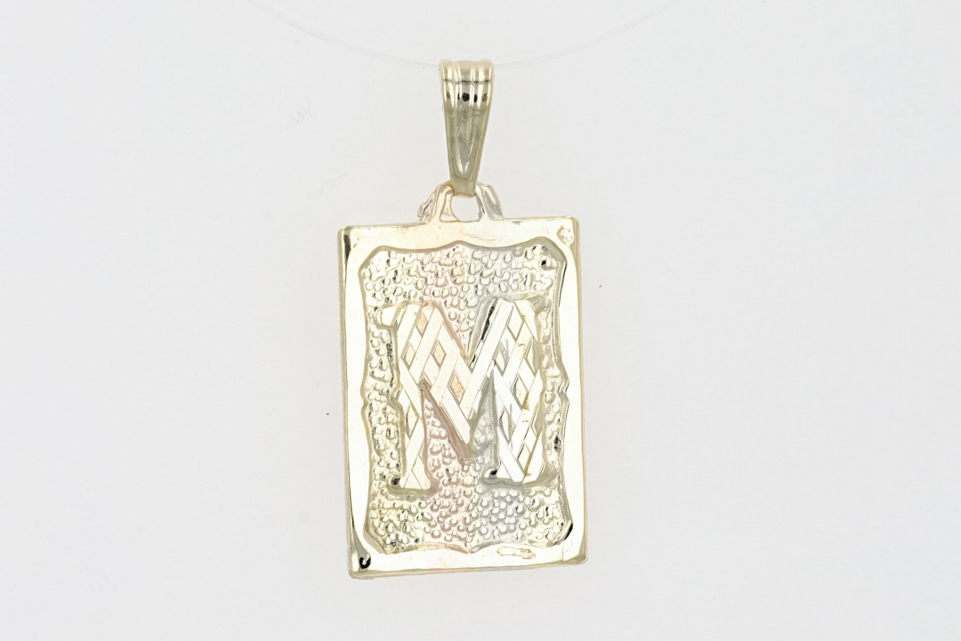 Textured Letter 'M' Pendant without Chain 14k Multi-Tone Gold 1.08