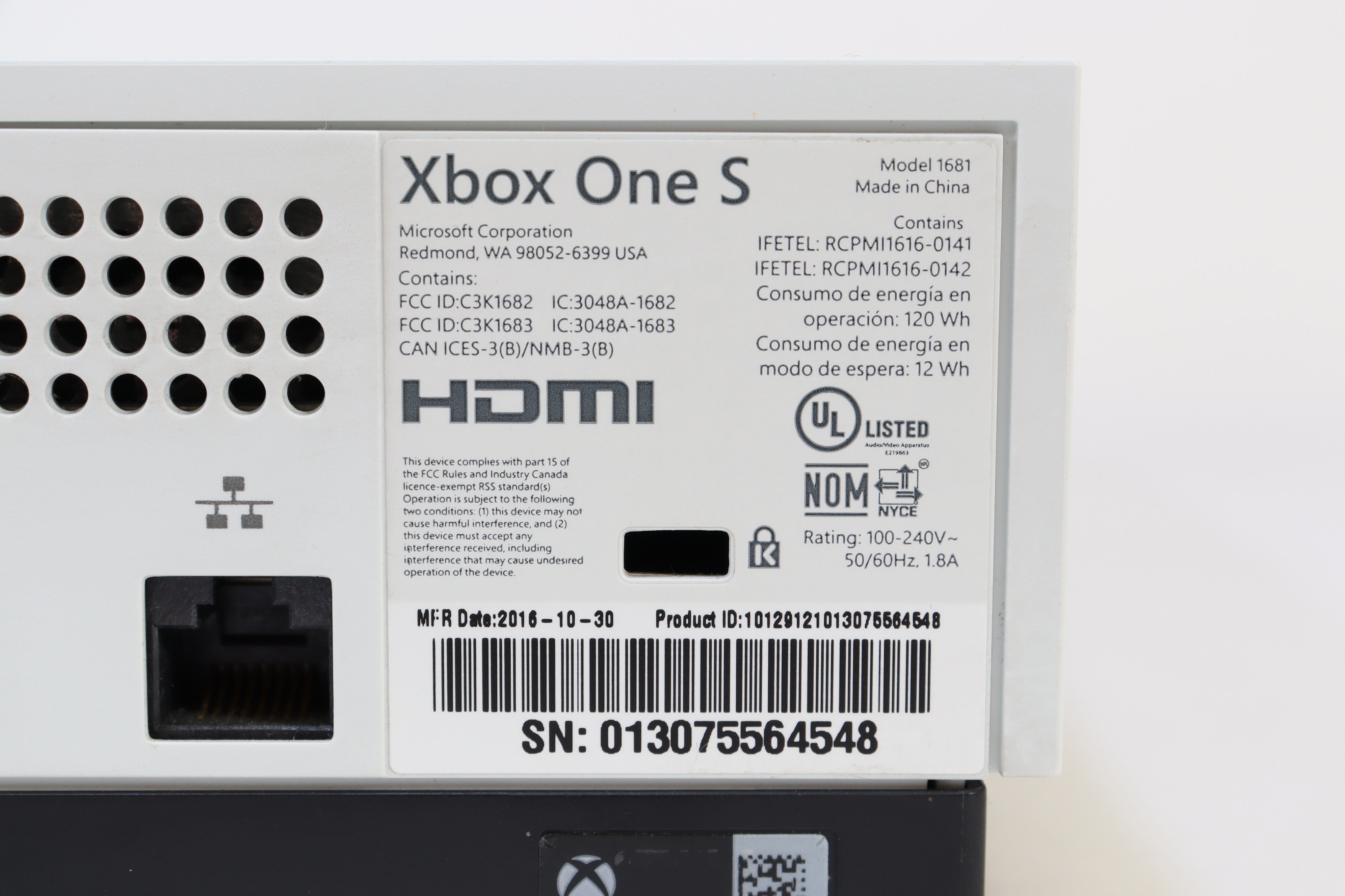 Microsoft Xbox One S 1681 1TB HDD White Body Home Video Game Console - 4548