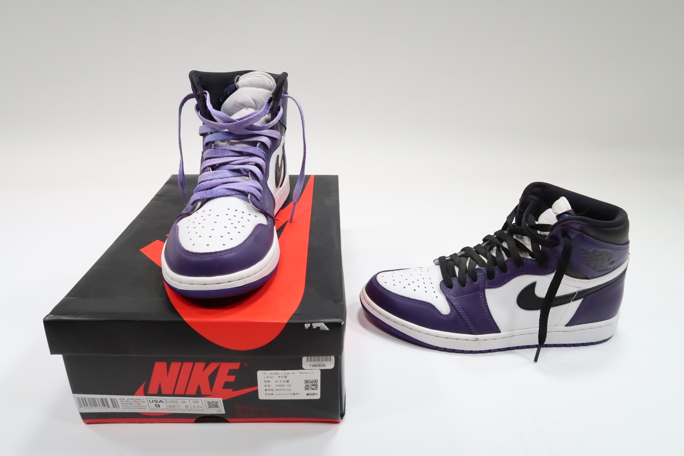 Jordan 1 Retro High Court Purple White Men display picture 1