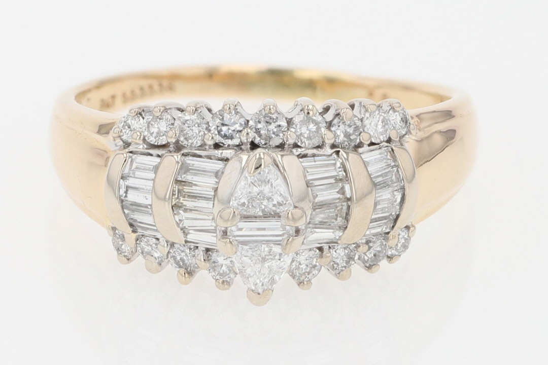 1.00ctw Multi-Cut Diamond Cluster Engagement Ring 14K Multi-Tone Gold ...