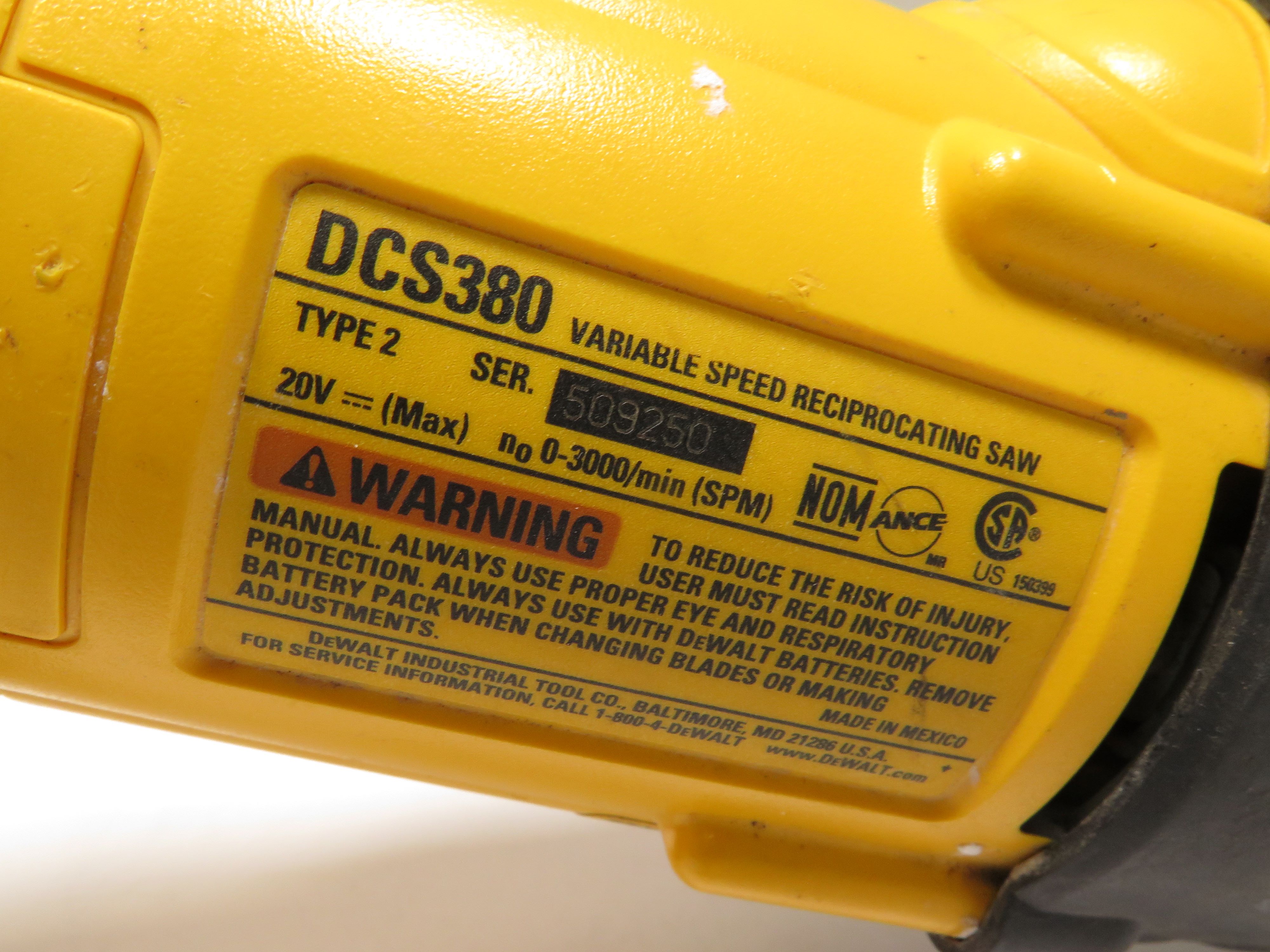 DeWalt DCS380 20V MAX Cordless Reciprocating Saw 9277