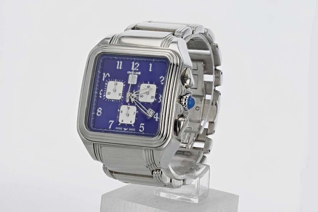 時計 roberto cavalli Roberto Cavalli Venom Blue Dial Chronograph Stainless Steel Men's