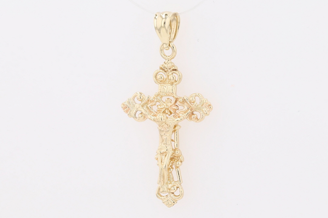 Filigree Pattern Christian Filigree Religious Crucifix Cross Pendant w/o Chain 14k Yellow Gold 2. ...